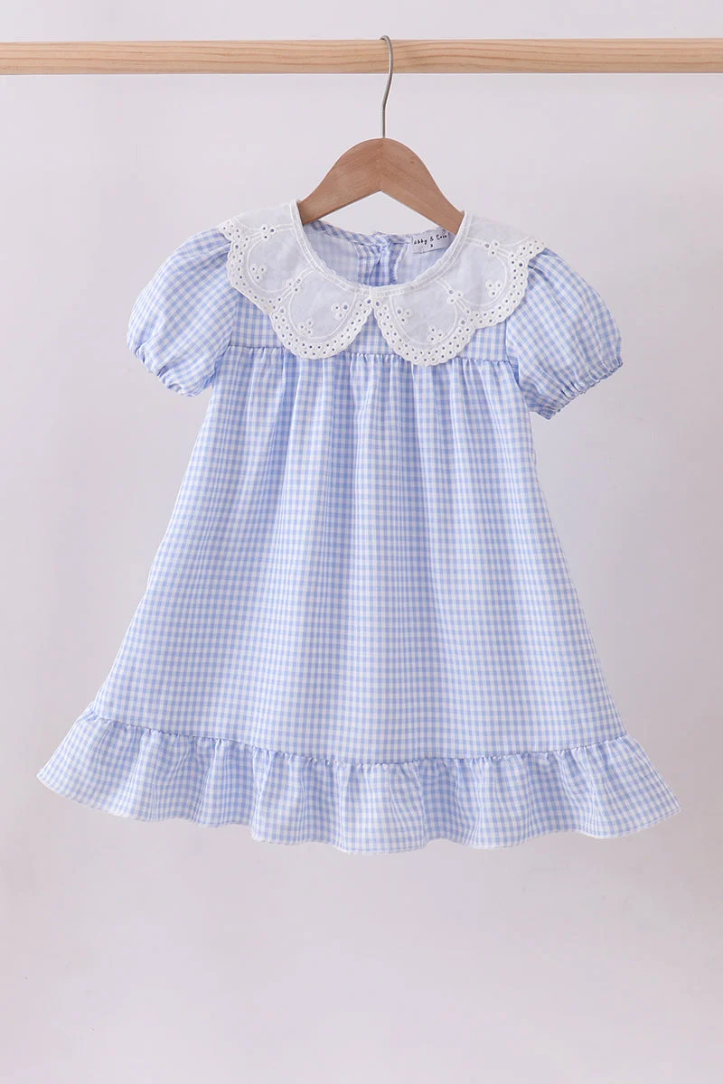Easy-to-Use Blue Gingham Lace Ruffle Dress Fashionable
