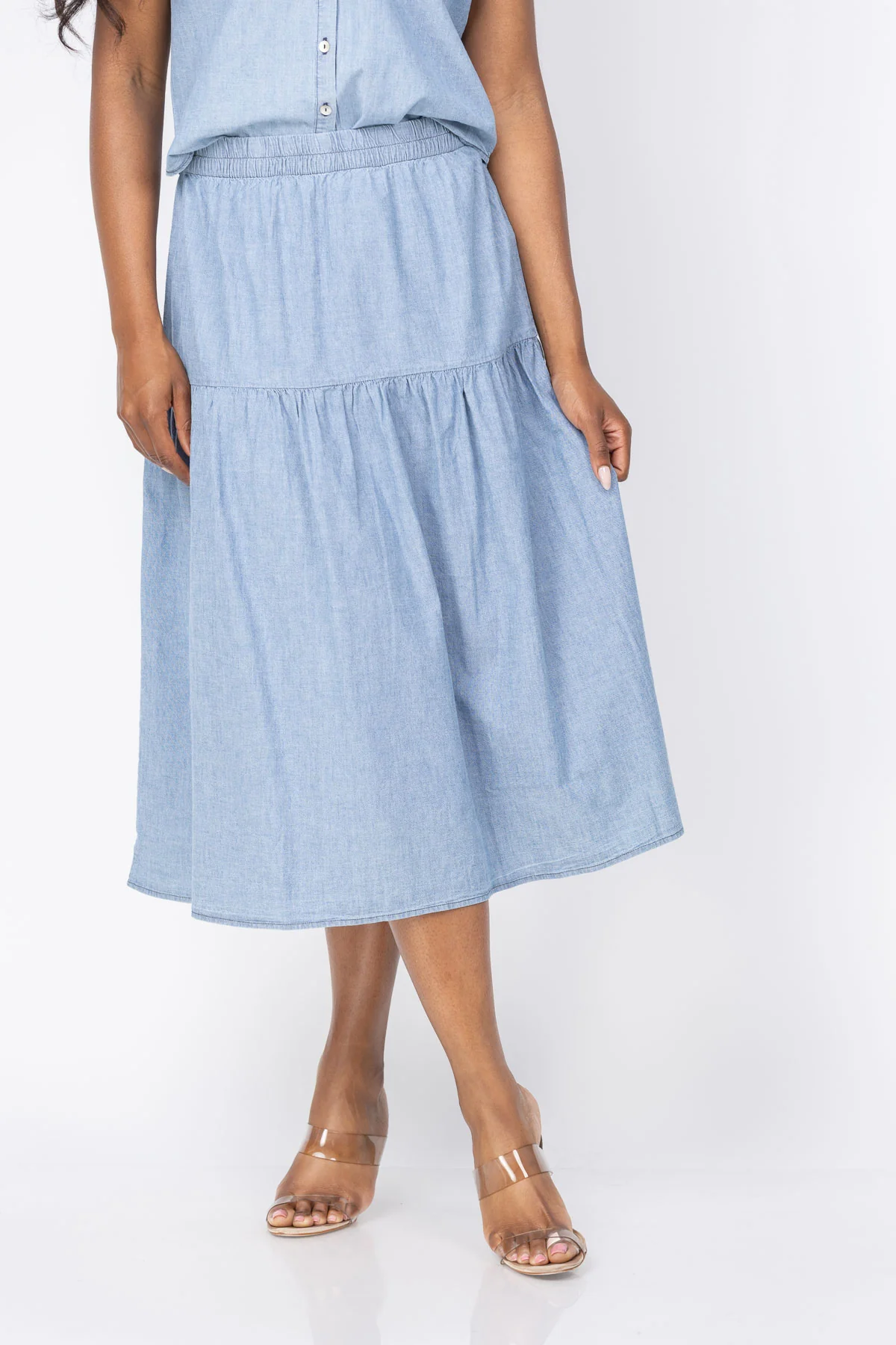 First-Class Nation Los Angeles Liza Chambray Skirt in Chambray High-Quality