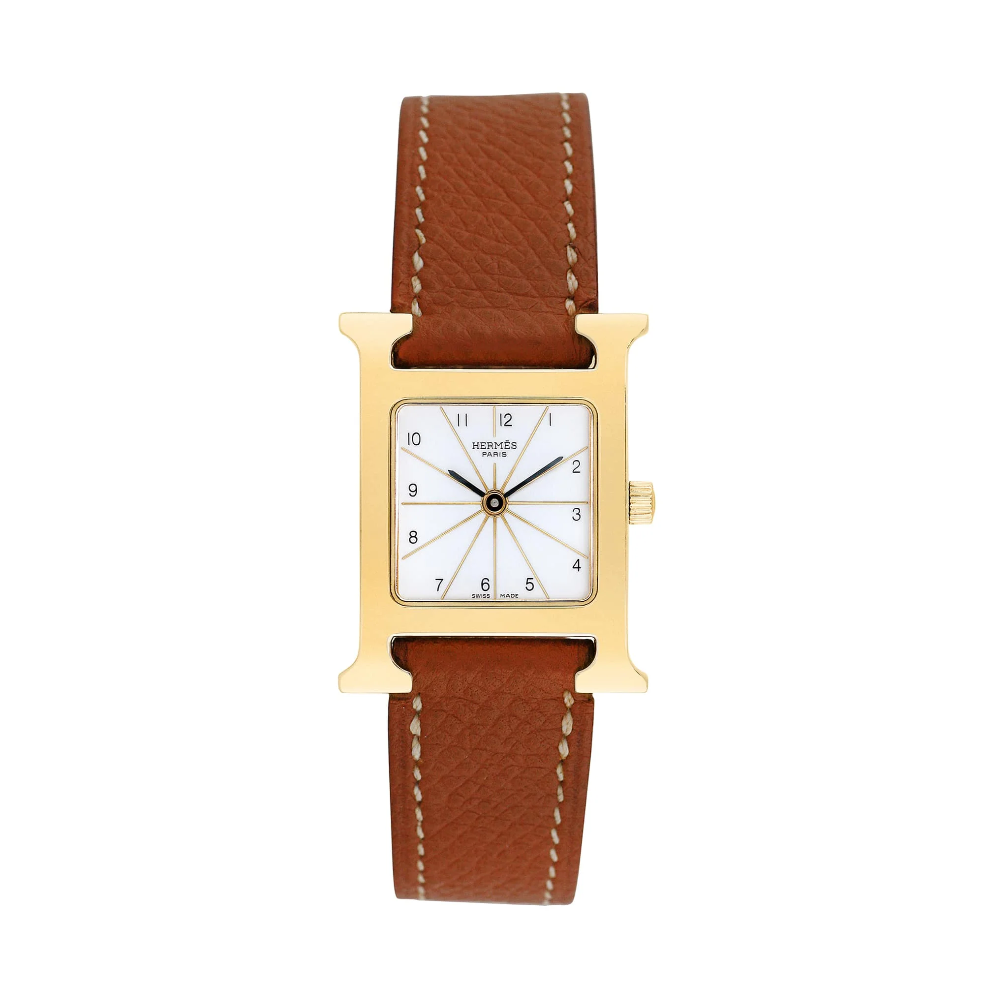 Versatile Pre-owned Hermes Women's H-Watch 22mm Tan leather Wristwatch - HH1.201 Effective
