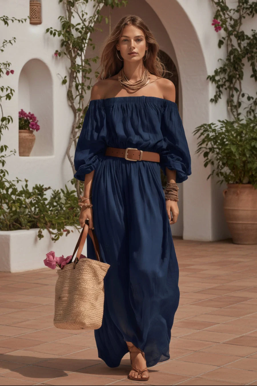 Advanced Women's Off-Shoulder Balloon Sleeve Maxi Dress Optimized