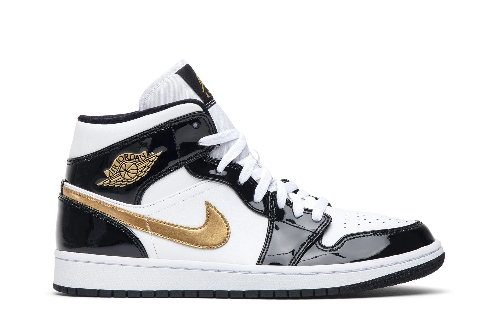 Dependable Air Jordan Men's Retro 1 Mid 'Patent Black White Gold' Sneakers Reliable