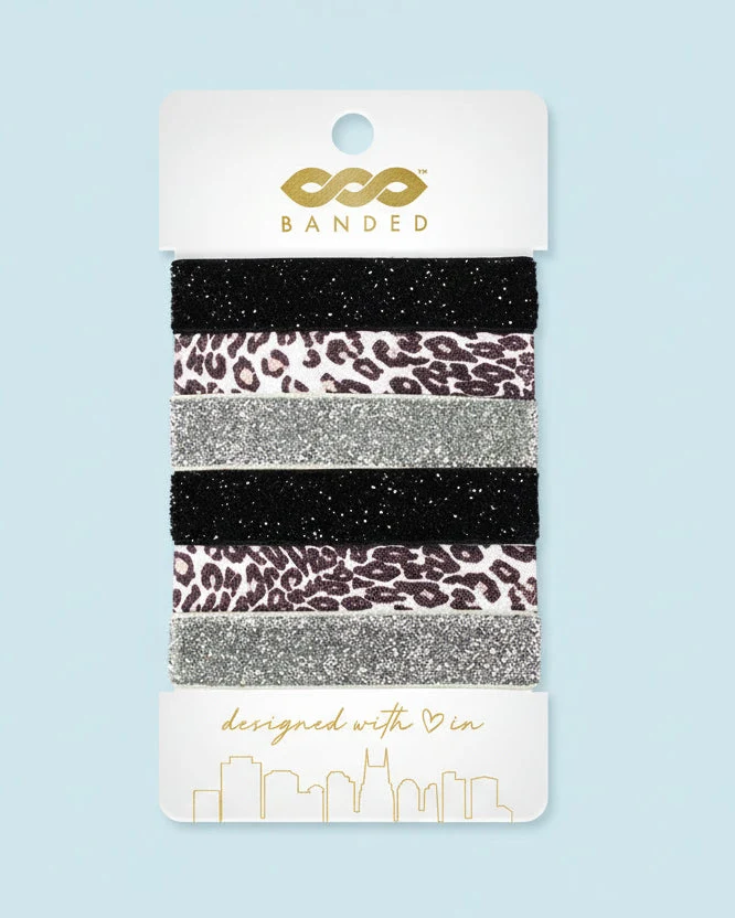 Specialty Silver Leopard Sparkle - Classic Hair Ties - 6 Pack Prestigious