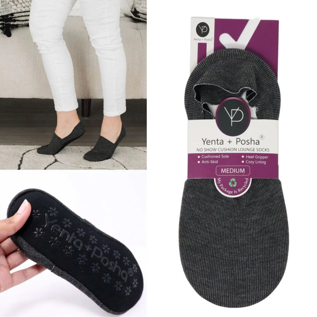 Effective Yenta Posha 1-Pack No Show Cushion Lounge Sock High-Grade