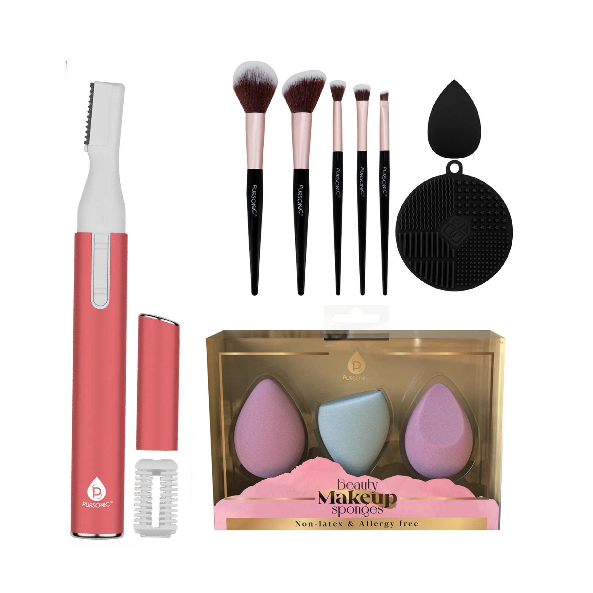 Detailed PURSONIC Complete Beauty Tool Kit – 7 Brushes Blending Sponge Precision Eyebrow Trimmer Relaxed