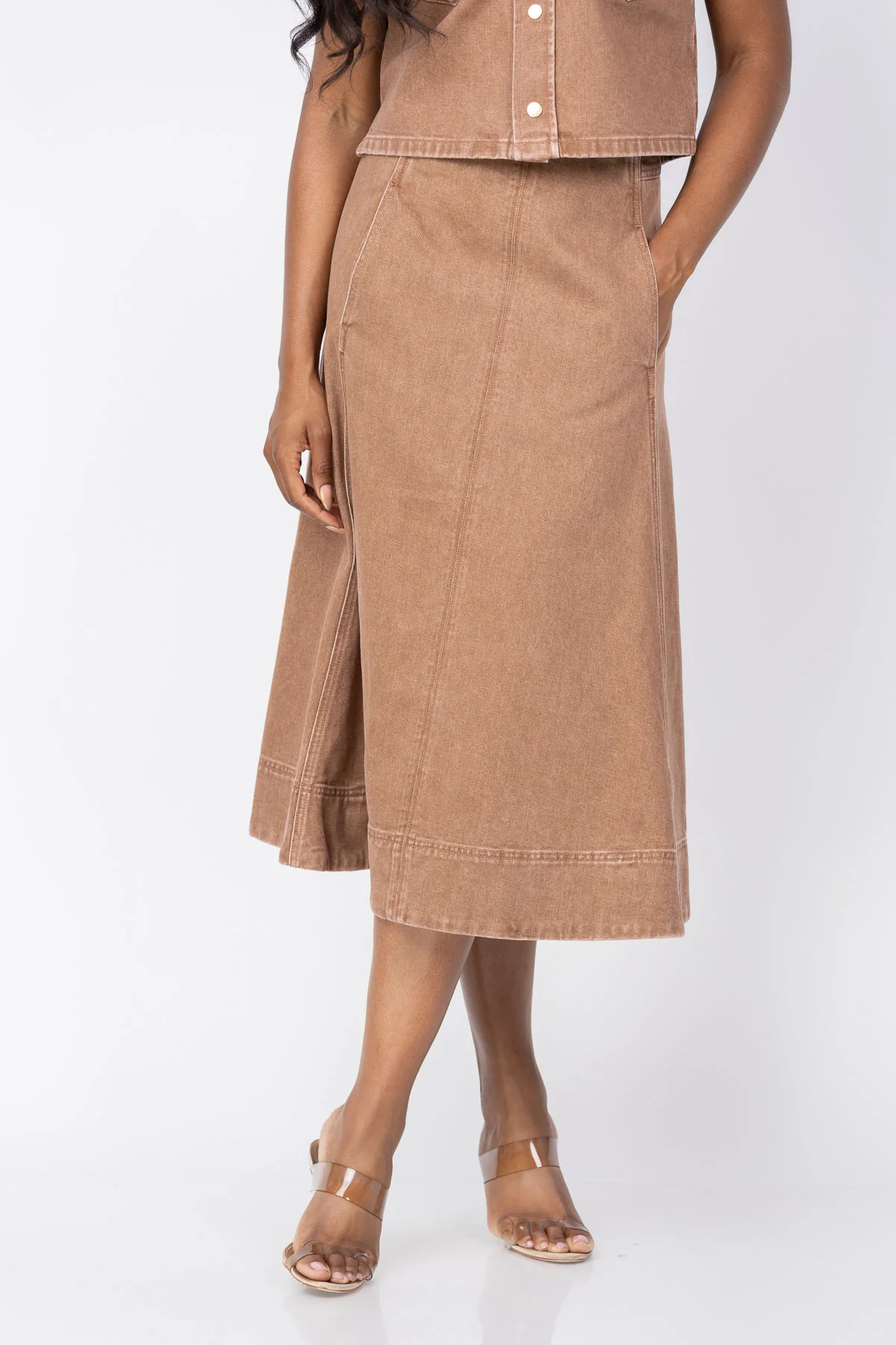 Functional Cara Cara Aisha Skirt in Taupe Denim Consistent