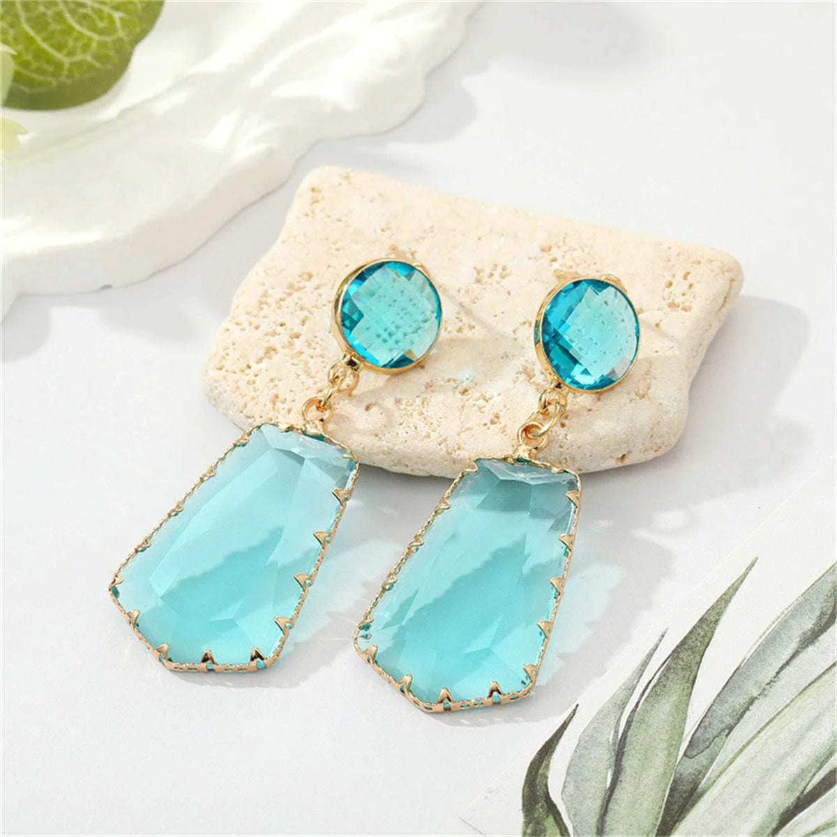 Authentic Sky Blue Crystal Goldtone Geo Drop Earrings Next-Generation