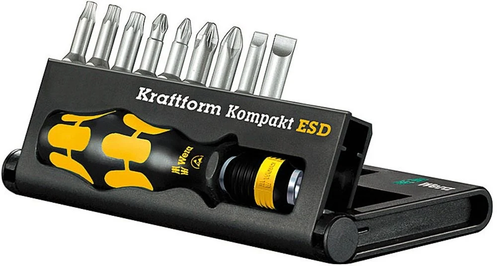 Genuine Wera 05056677002 Kraftform Kompakt ESD 10 Hexagon Bitholding Screwdriver 10 pc Refined
