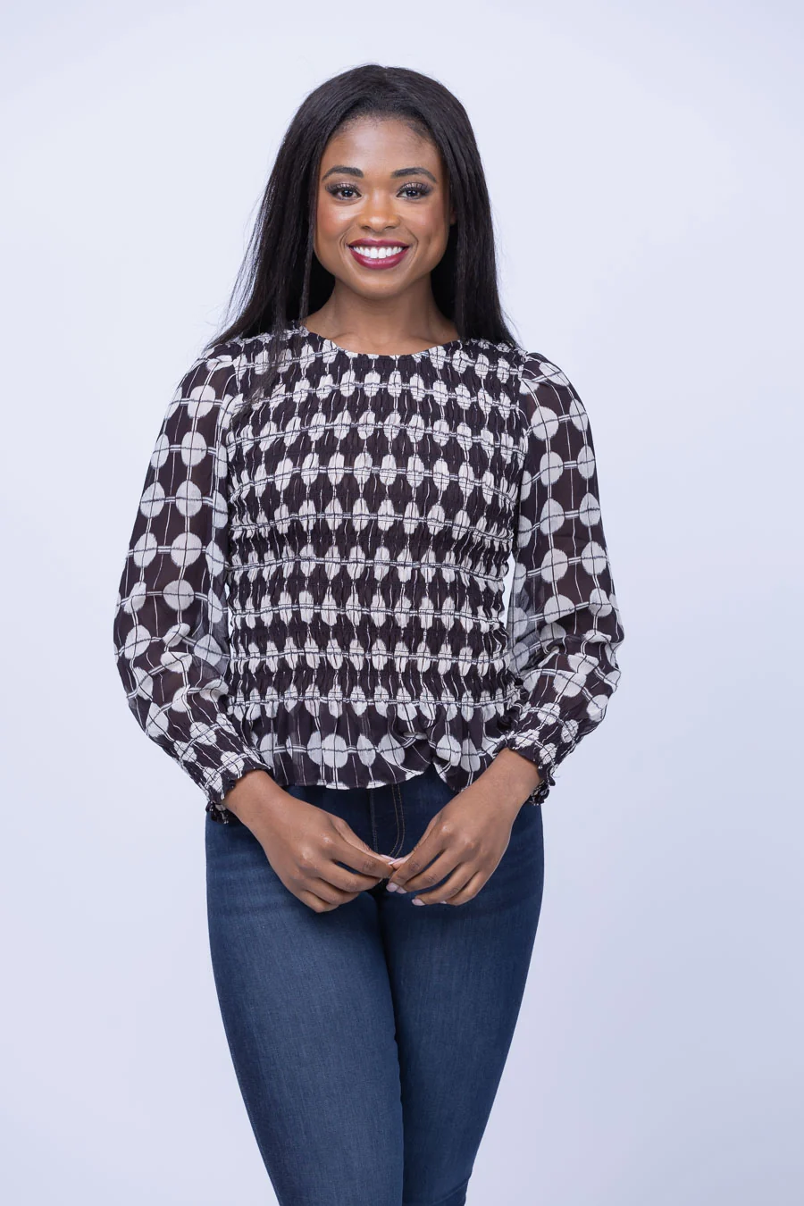 Detailed Nic Zoe Chiffon Dot Top in Black Multi Innovative
