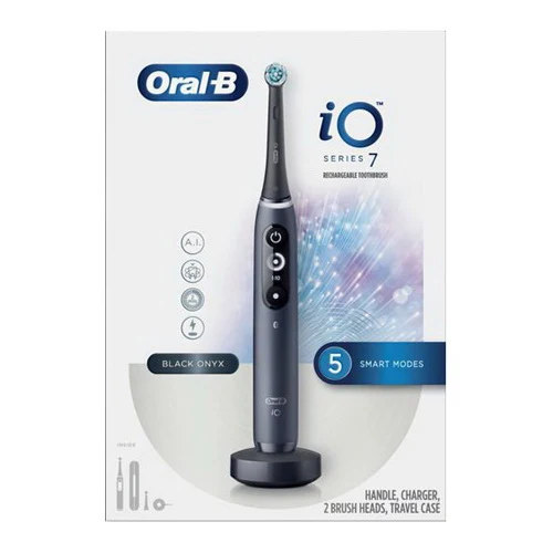 Recyclable Oral B iO Series 7 Rechargeable Electric Toothbrush with 2 Brush Heads Black 1Ea Stylish
