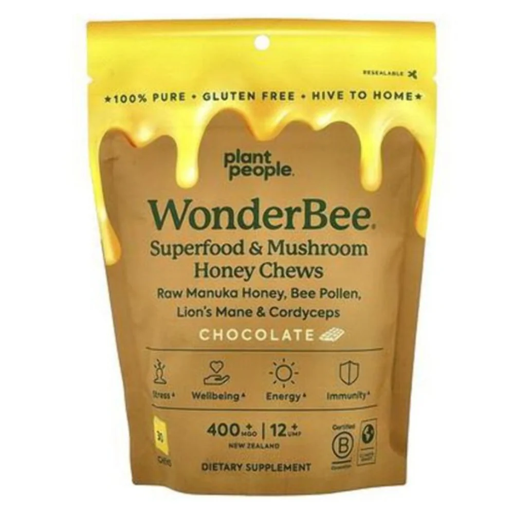 Exceptional Plant People WonderBee Superfood and Mushroom Honey Chews Chocolate for Energy and Immune Support 30Ea Crafted