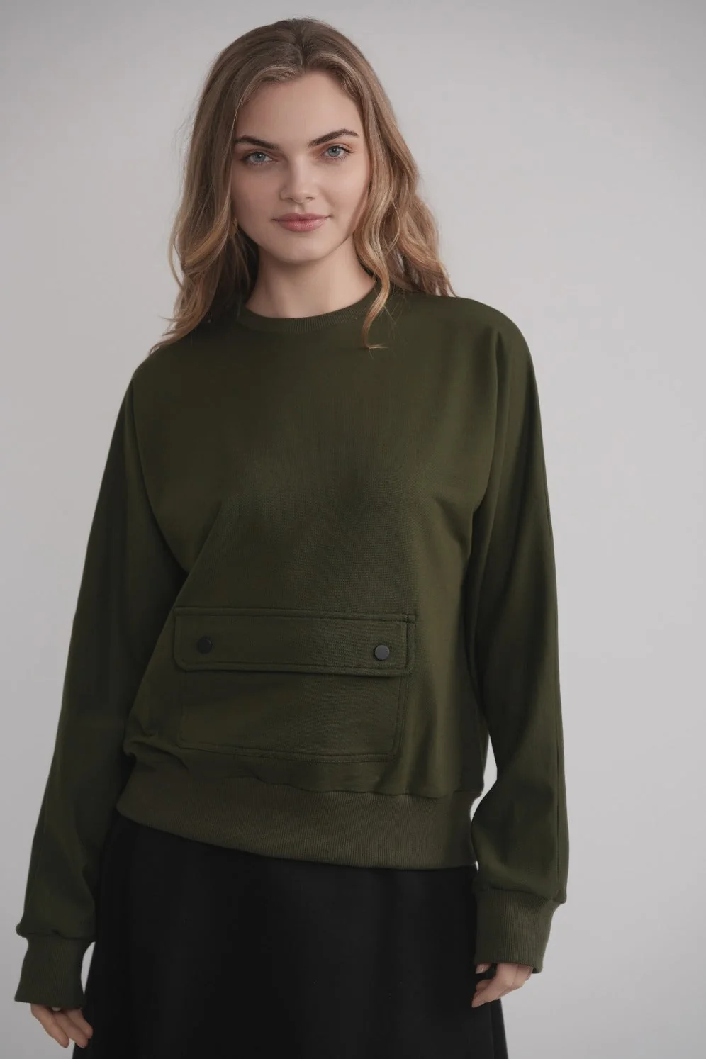 Sustainable Front Pocket Sweatshirt - Khaki Practical