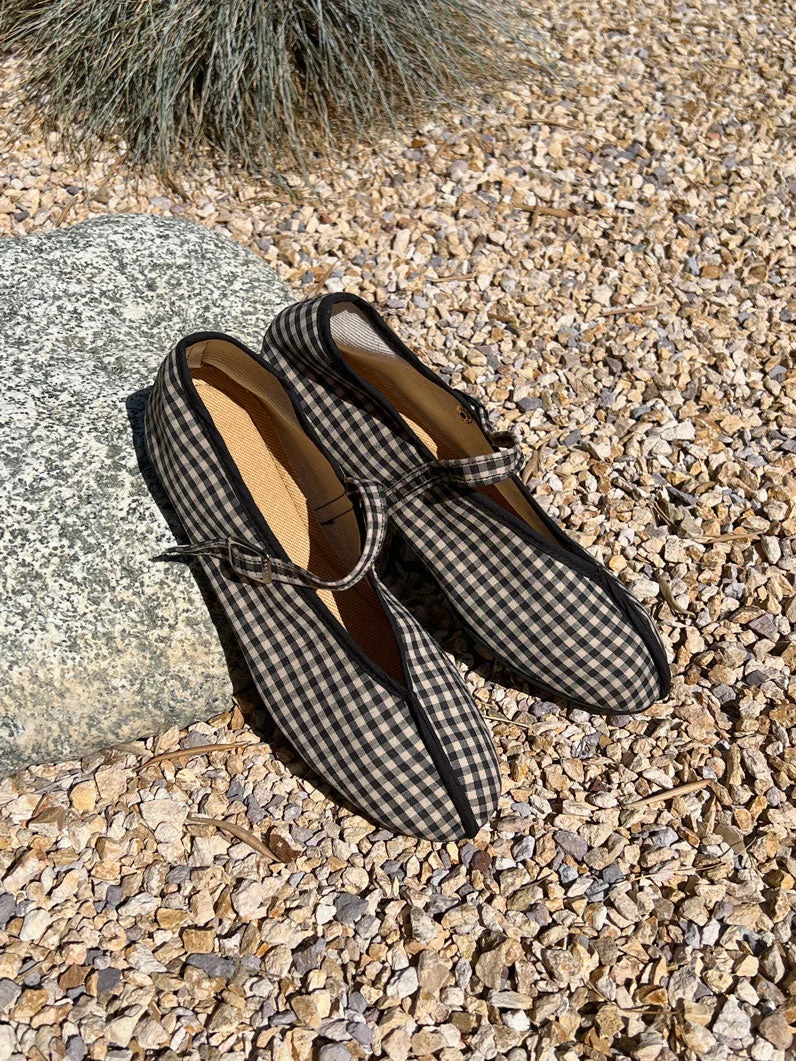 Original theater shoes with straps- black cream gingham Easy-to-Use