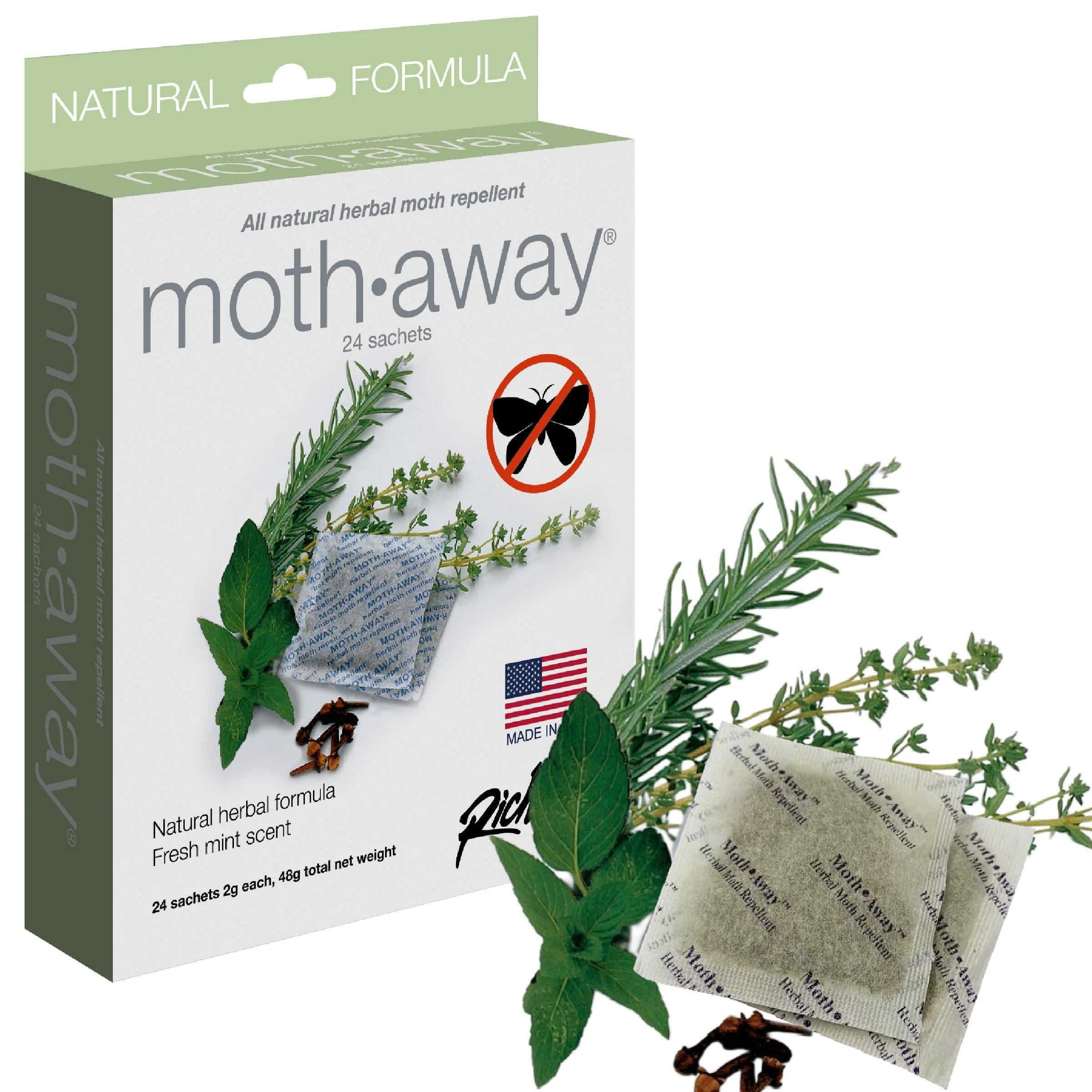 Excellent Moth Away All Natural Herbal Moth Repellent - Non Toxic - Standard Sachets Environmentally Friendly