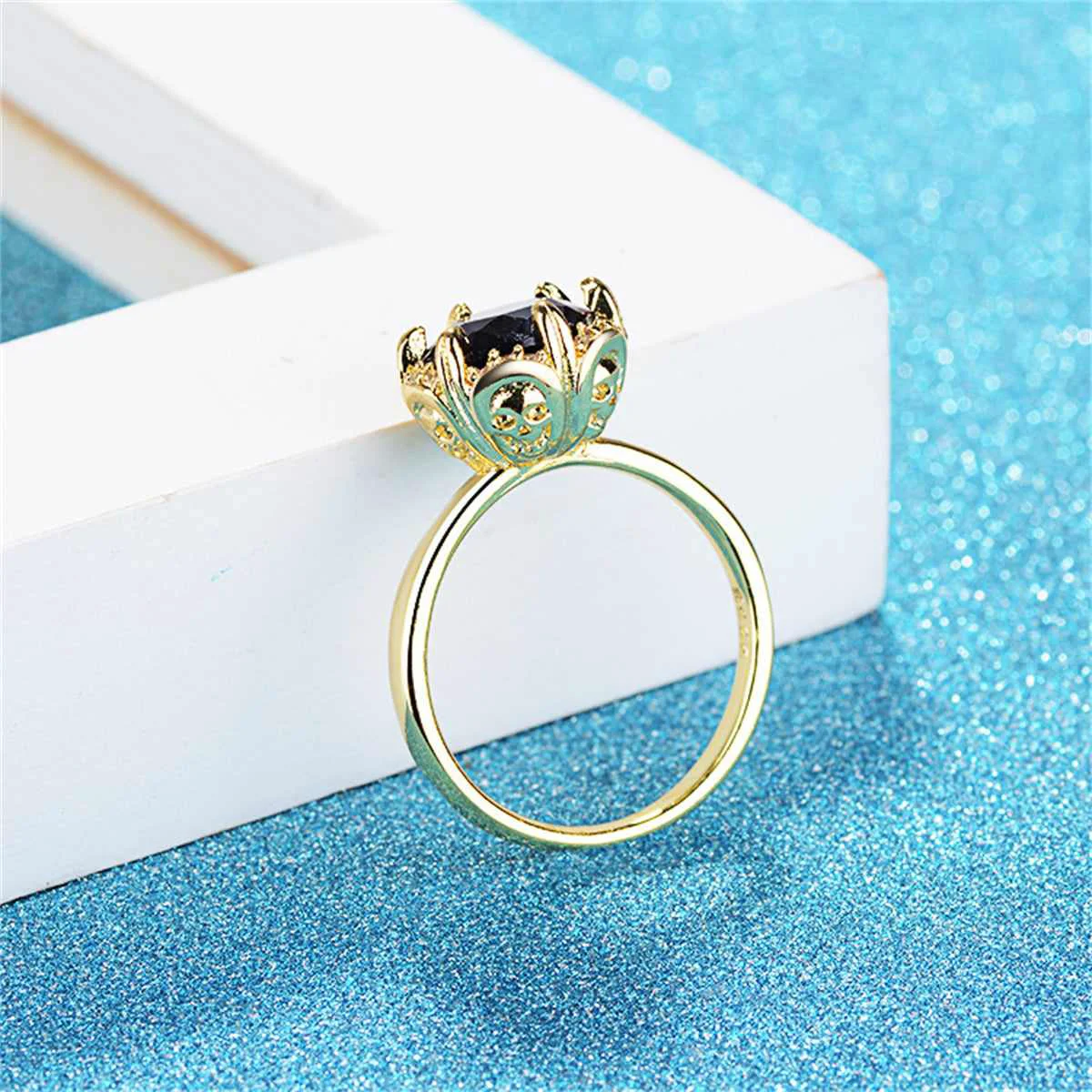 World-Class Black Crystal Cubic Zirconia Goldtone Skull Cocktail Ring Carefully Designed