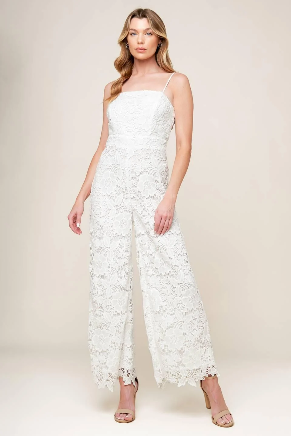 Functional Just Enough Off White Woven Lace Jumpsuit Traditional