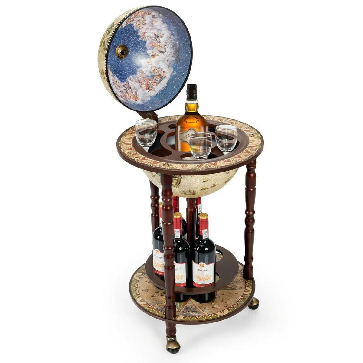 Convenient Premium standing Vintage Globe Wine Bar Stand Cart Reusable