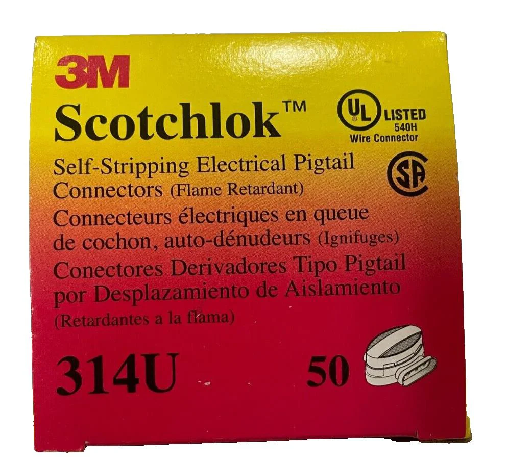 Detailed White Scotchlok 314U-BOX Self-Stripping Pigtail Connectors 3M 50 Box Pure