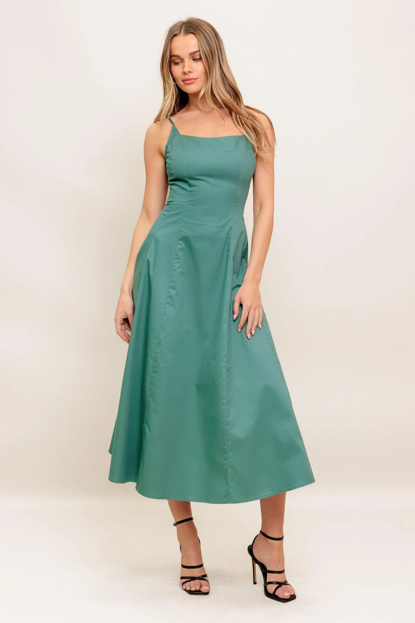 Superior Verde Elegante Woven Midi Dress High-Grade