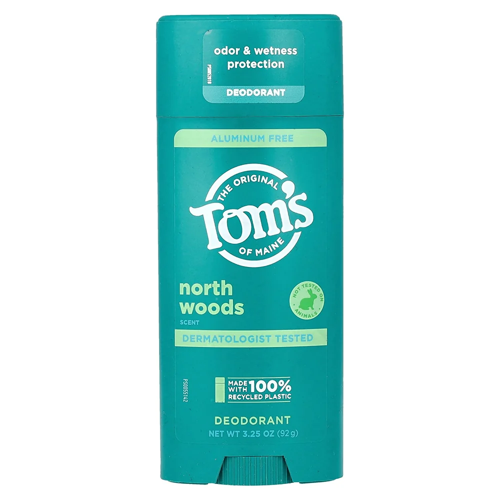Sustainable Toms of Maine North Woods Scent Aluminum Deodorant Stick Odor and Wetness Protection 3.25Oz 92g Expertly Made