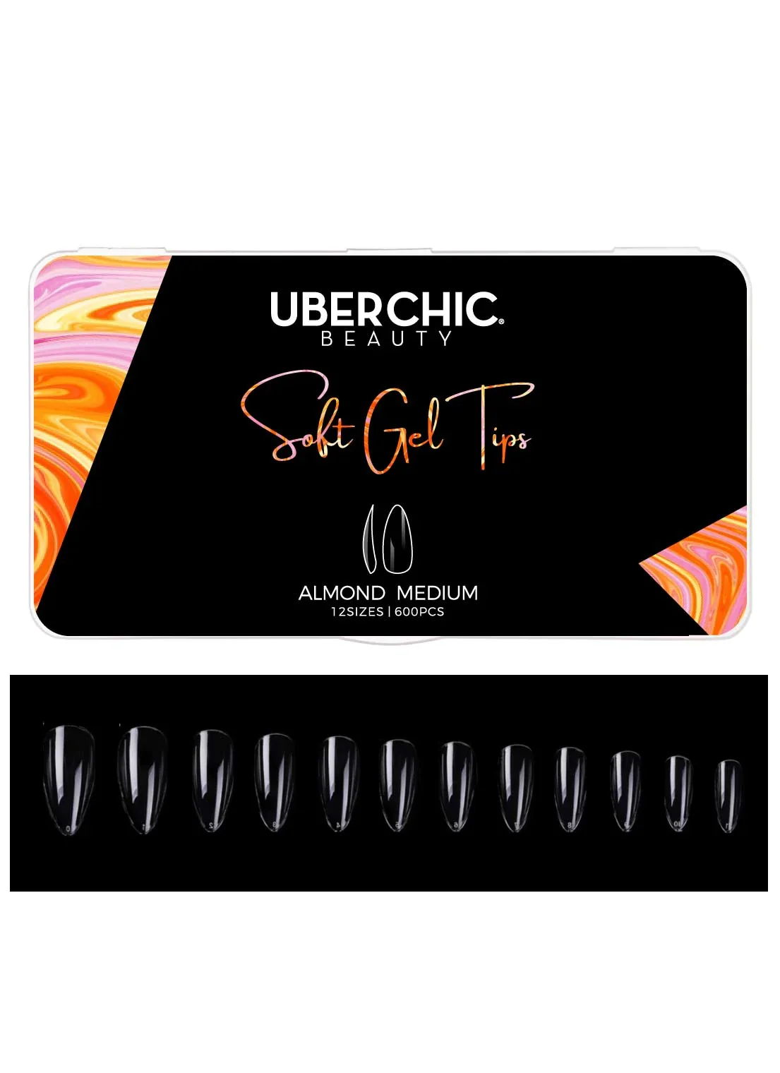 Crafted 600 Soft Gel Tips Almond - Medium Clear Full Coverage Tips - Uber Chic Beauty Natural