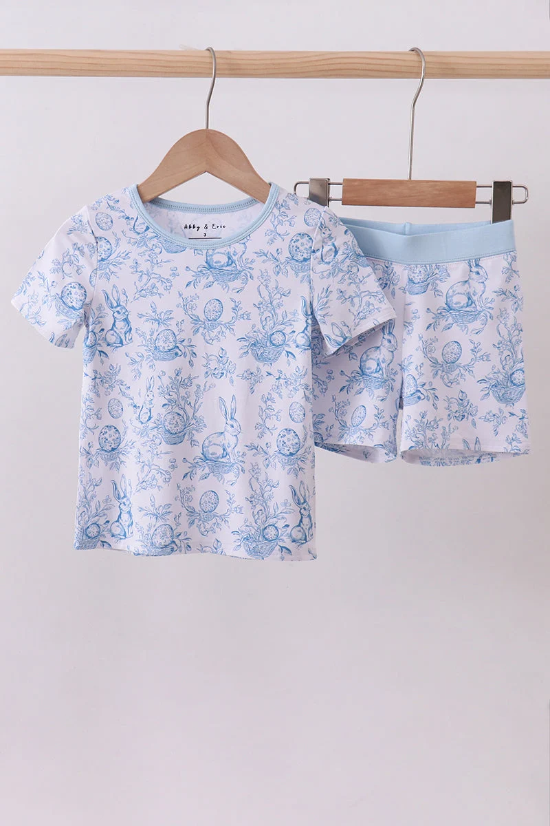 Soft Blue bunny egg bamboo pajama shorts set Superior