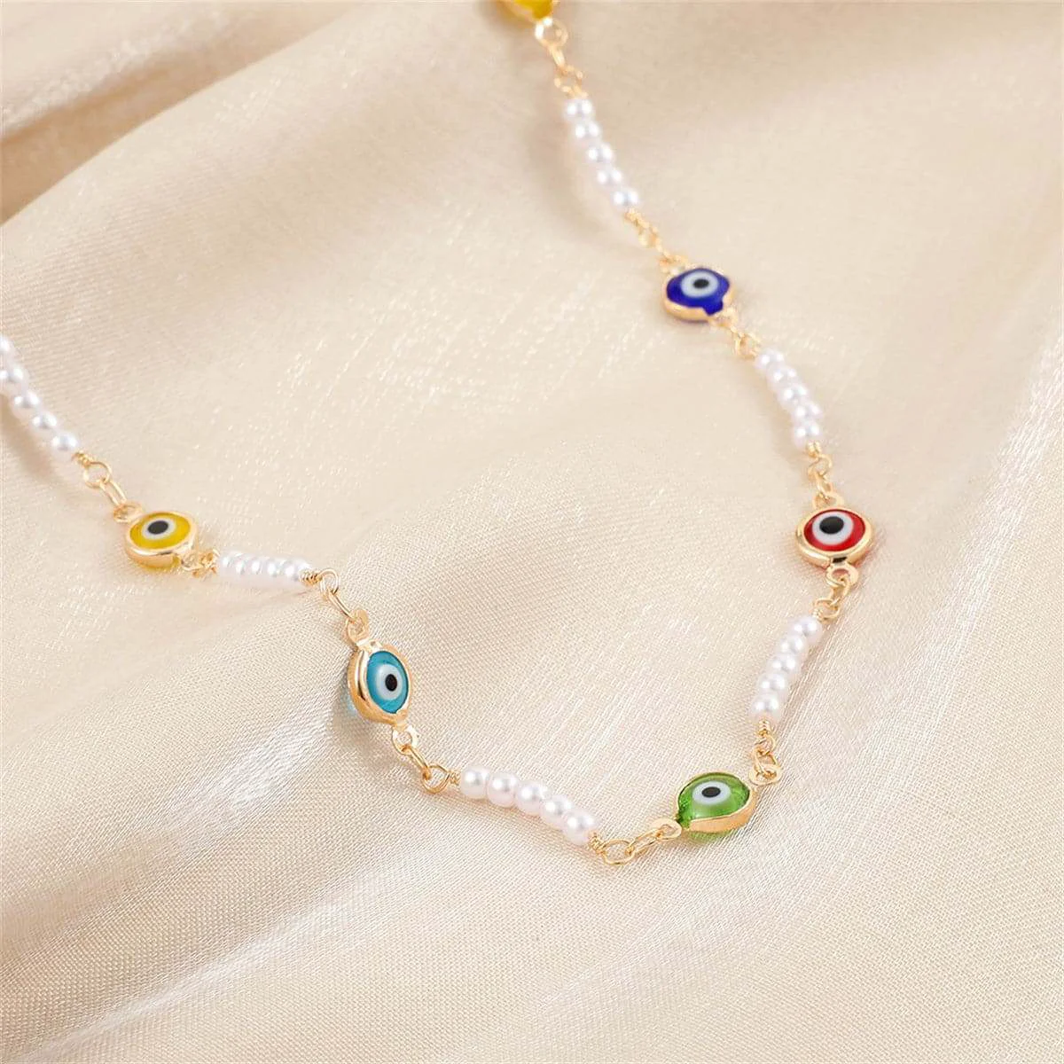Artisan Blue Acrylic Pearl Goldtone Eye Station Necklace Dependable