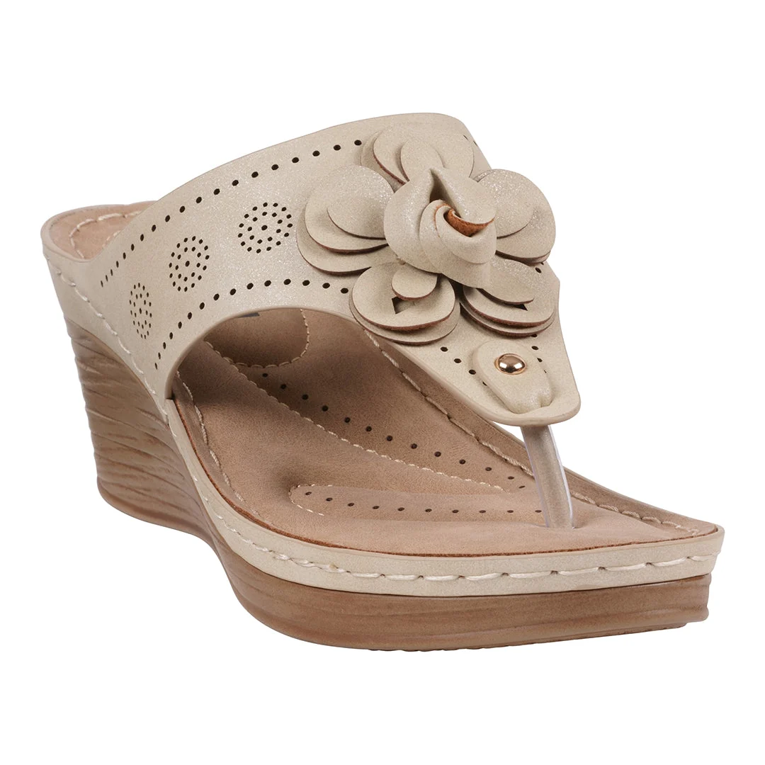 Premium Material Women's Willa Gold Floral Wedge Sandals Traditional