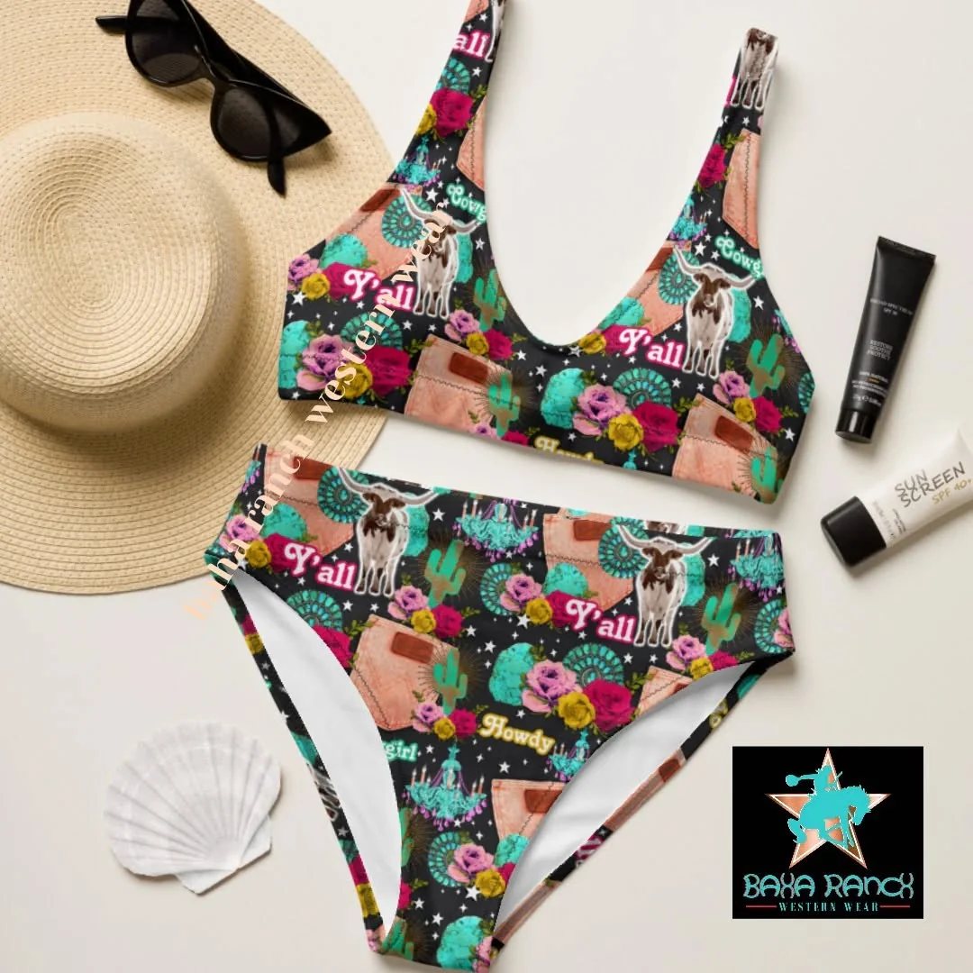Organic Yeehaw Western Collage Bikini Small Dependable