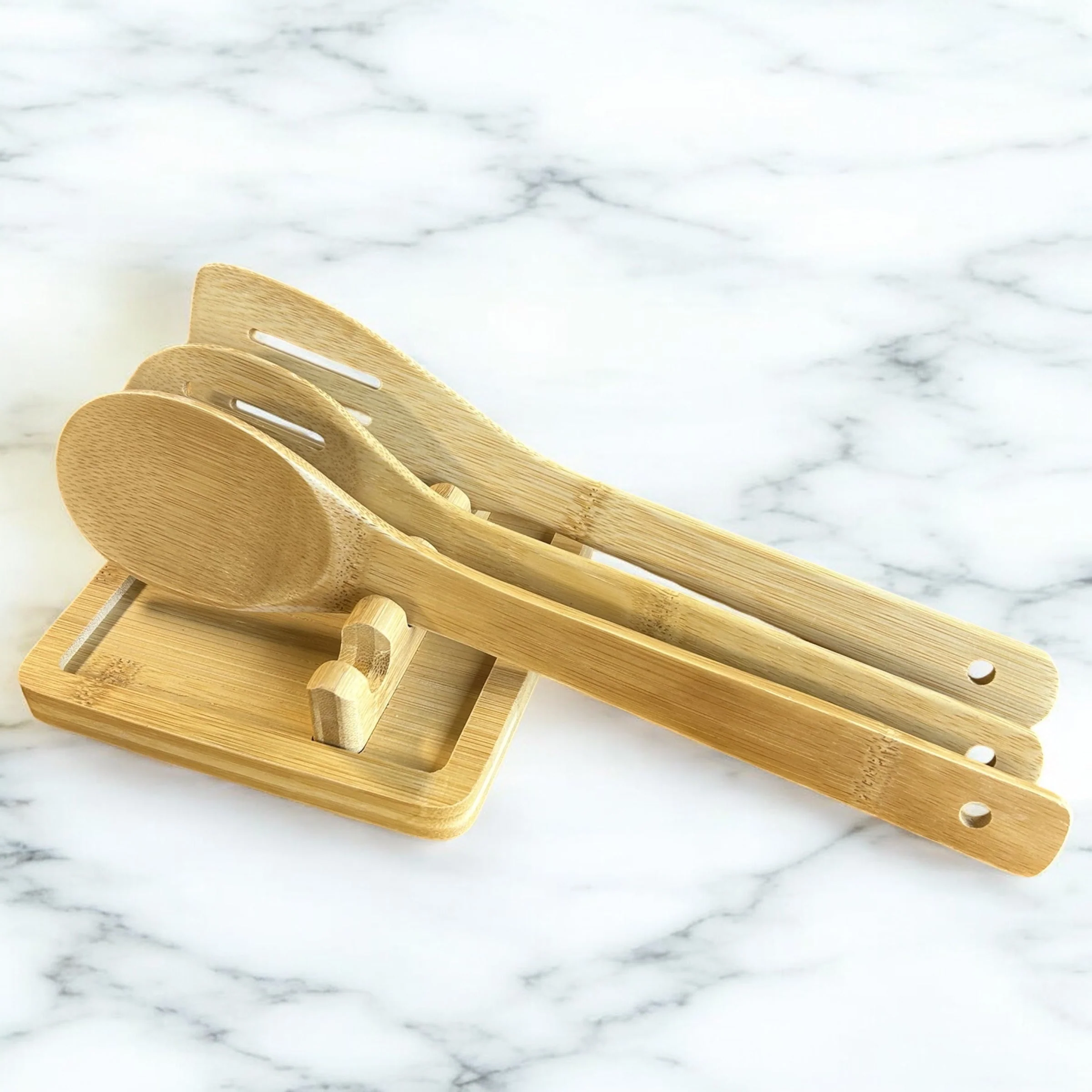 Consistent Bamboo Utensil Rest With Sections Lightweight