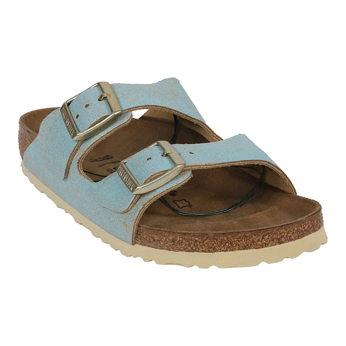 Functional Birkenstock Arizona Suede Leather Washed Metallic Aqua Sandals Luxury