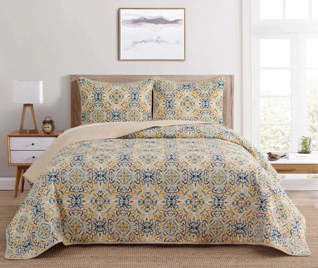 Powerful Dan River Reversible Printed Quilt Set 3 Piece Certified