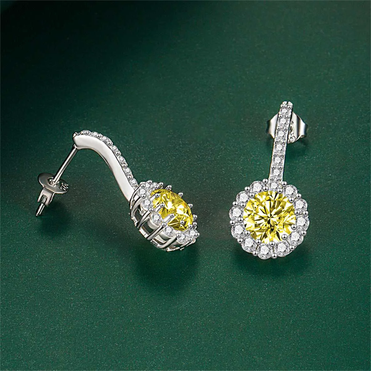 Advanced Yellow Crystal Cubic Zirconia Silvertone Round Dangle Earrings Breathable