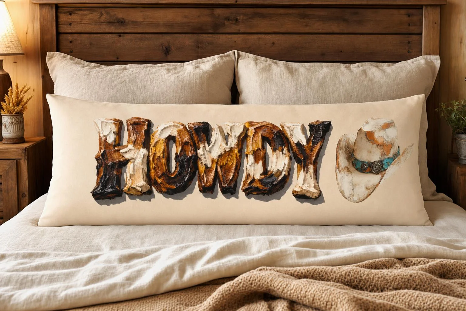 Enhanced Baha Ranch Western Howdy Highland Cow Body Pillow Cover Made in America Organic