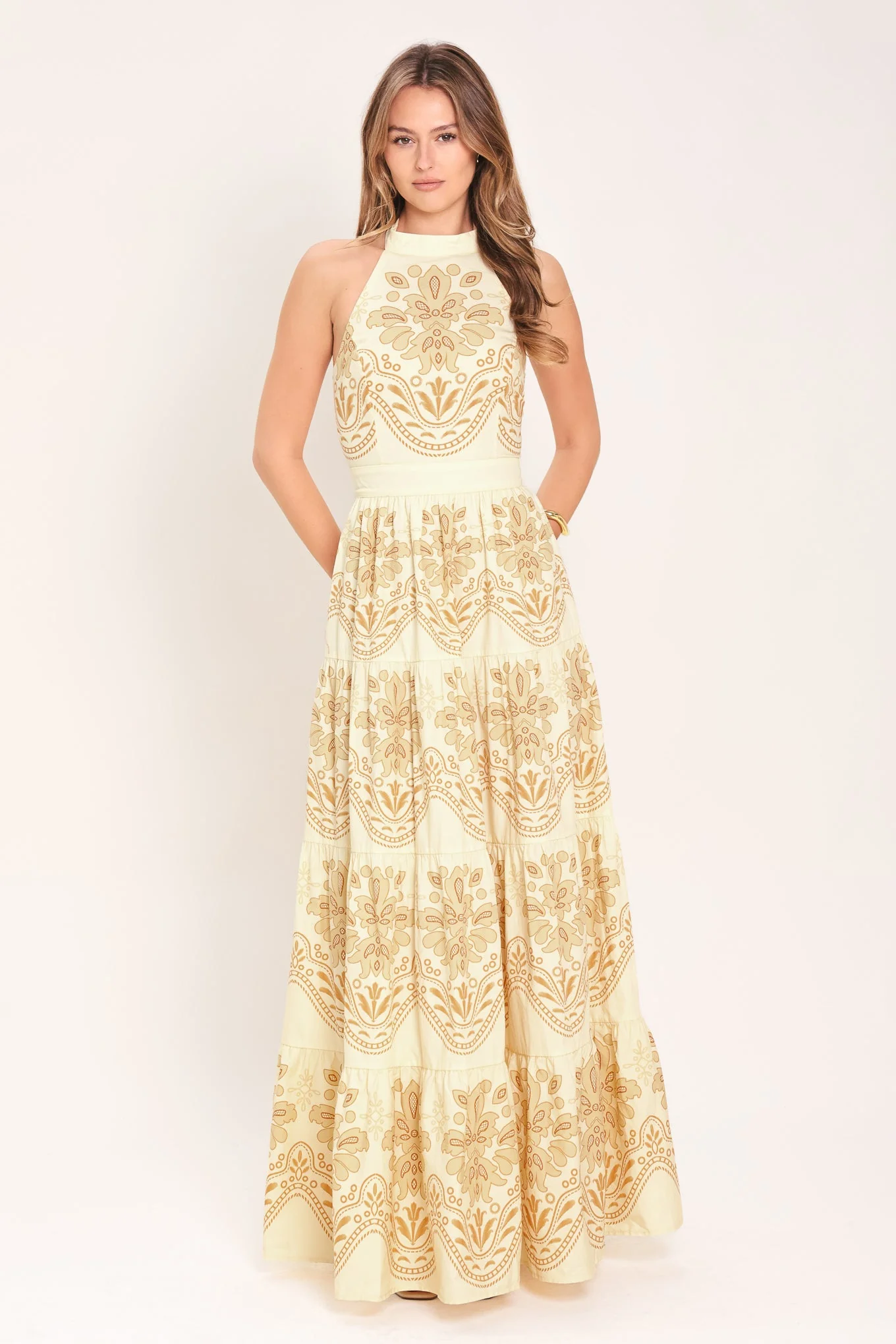 Classic Sicilian Summer Woven Maxi Dress Green
