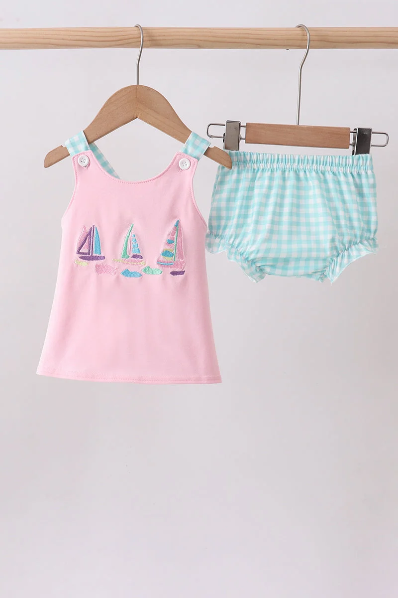 Versatile Pink sailboat embroidery bloomer set Soft
