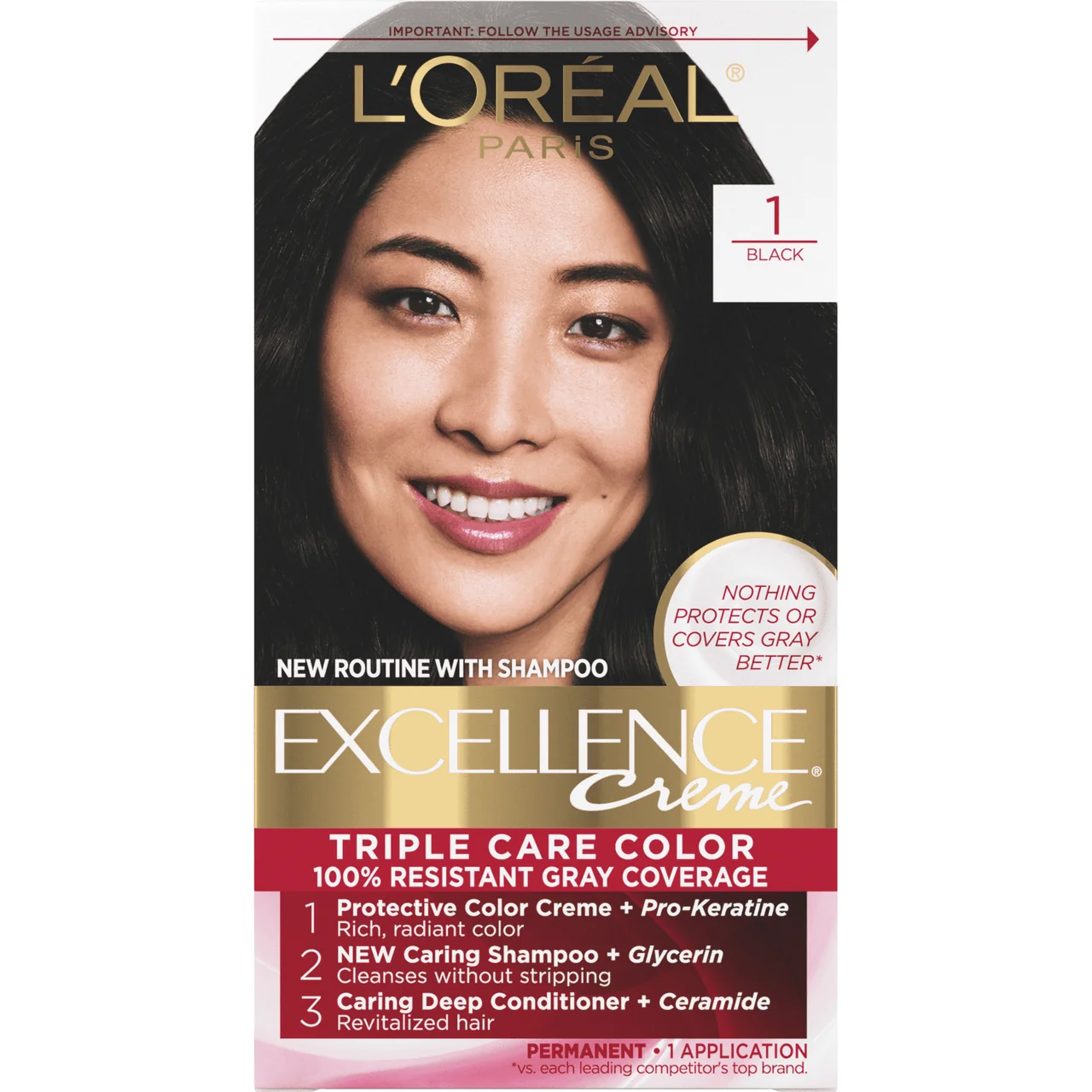 Carefully Designed Lo Excellence Triple Protection Hair Color Creme 1 Natural Black - Kit Smooth