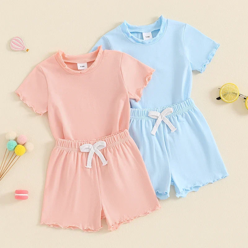 Responsible Baby Toddler Kids Girls 2Pcs Short Sleeve Crew Neck Ruffle Sleeve Top with Elastic Waist Shorts Outfit SetSPECIFICATIONS User-Friendly