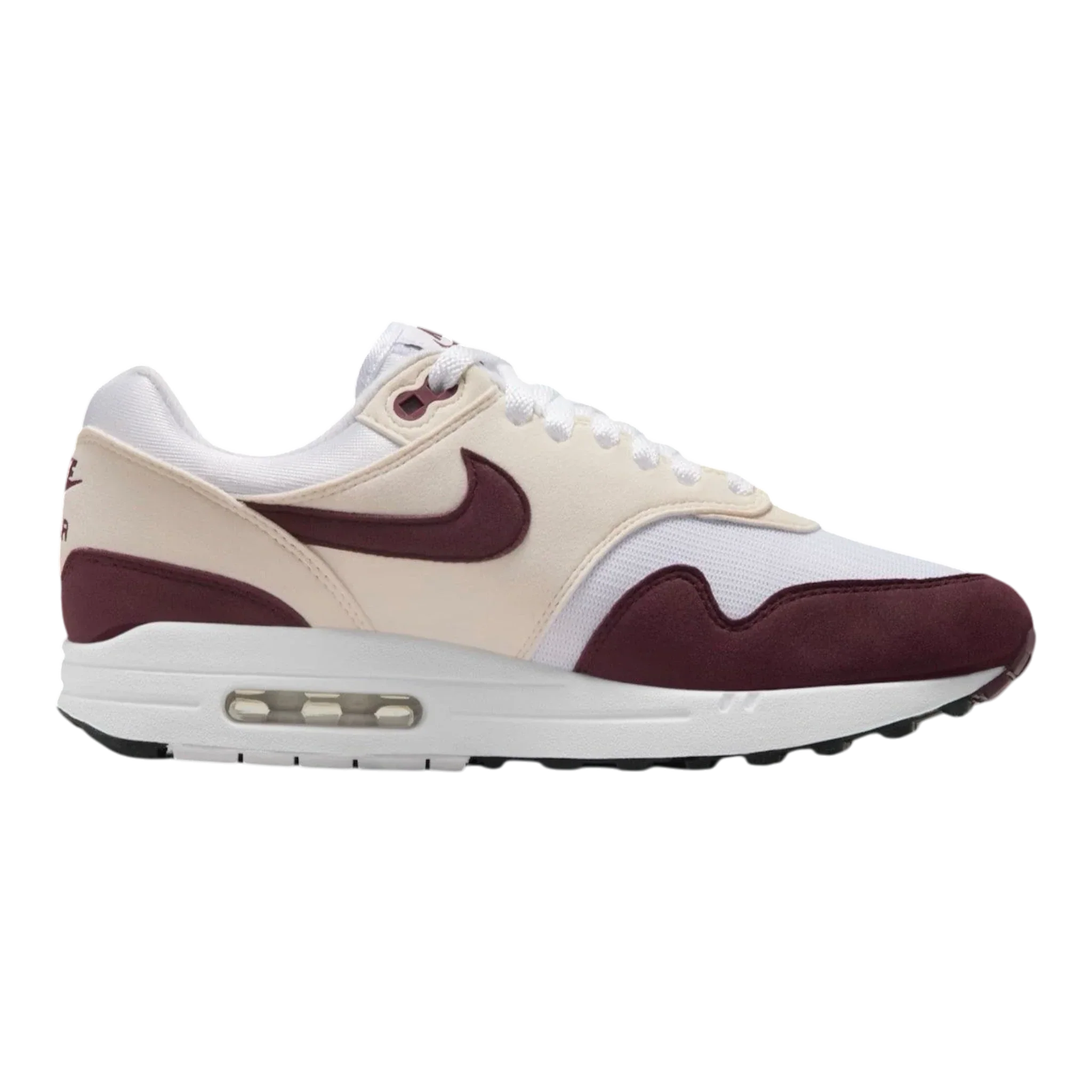 Authentic Nike Air Max 1 Women's Sneakers — White Night Maroon Low-Top High-Performance