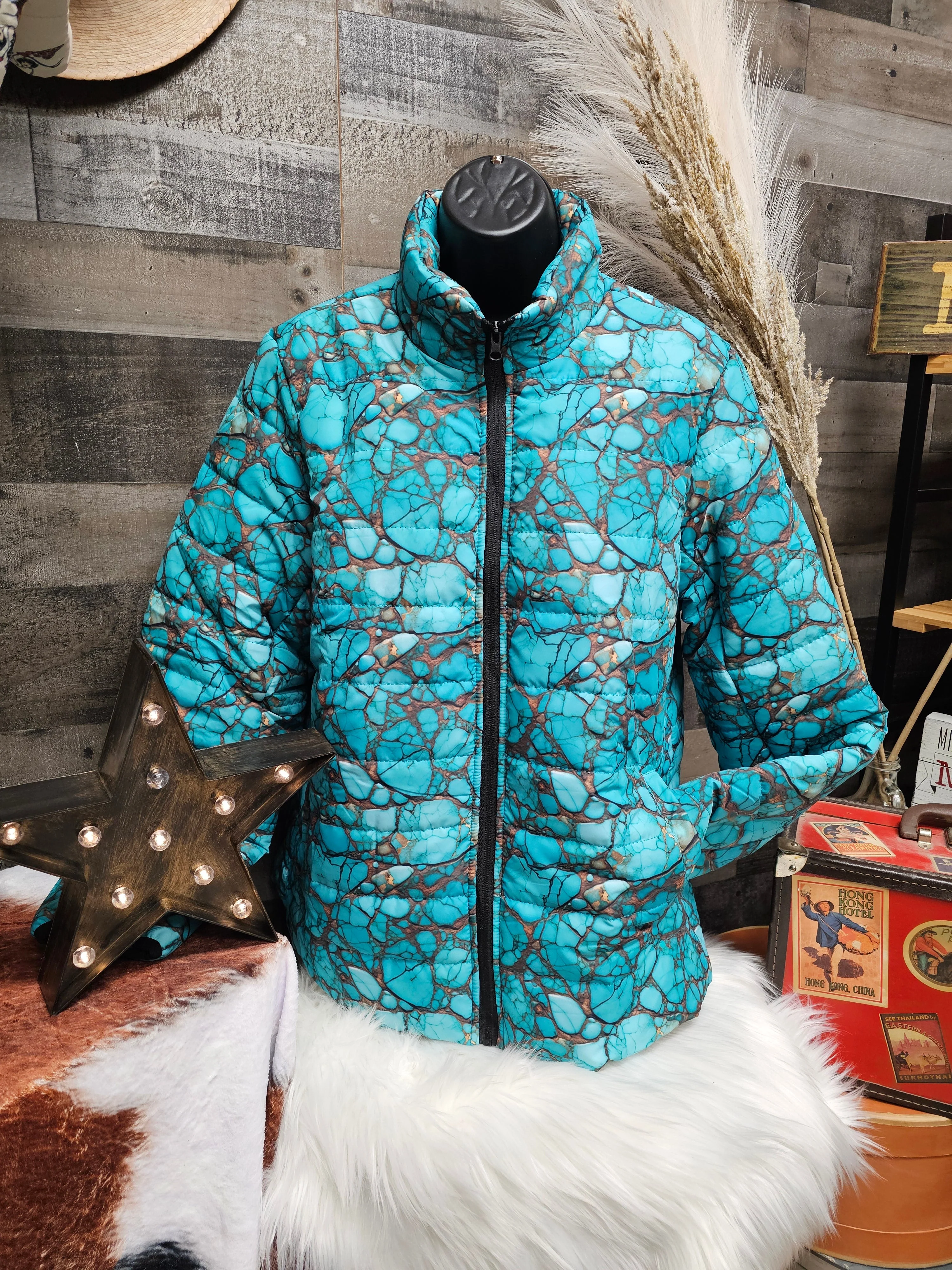 Secure All Turquoise Women's Puffy Bomber Jacket Enhanced