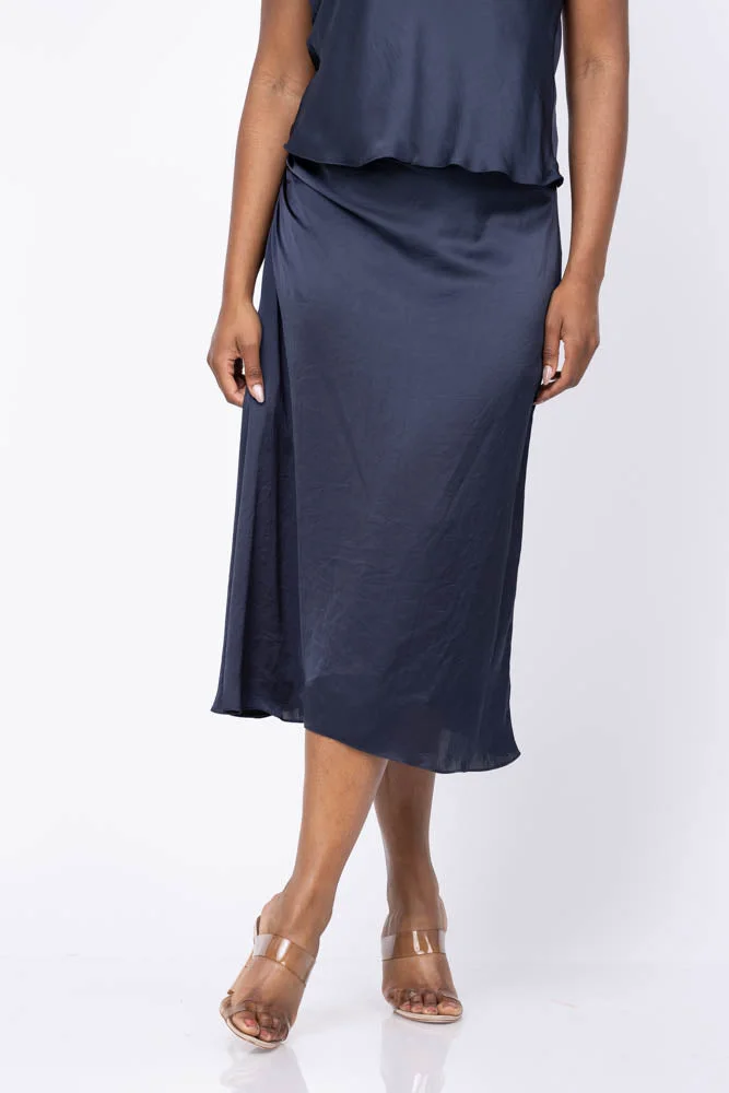 Safe Theory Side Ruched Skirt in Nocturne Navy Specialty