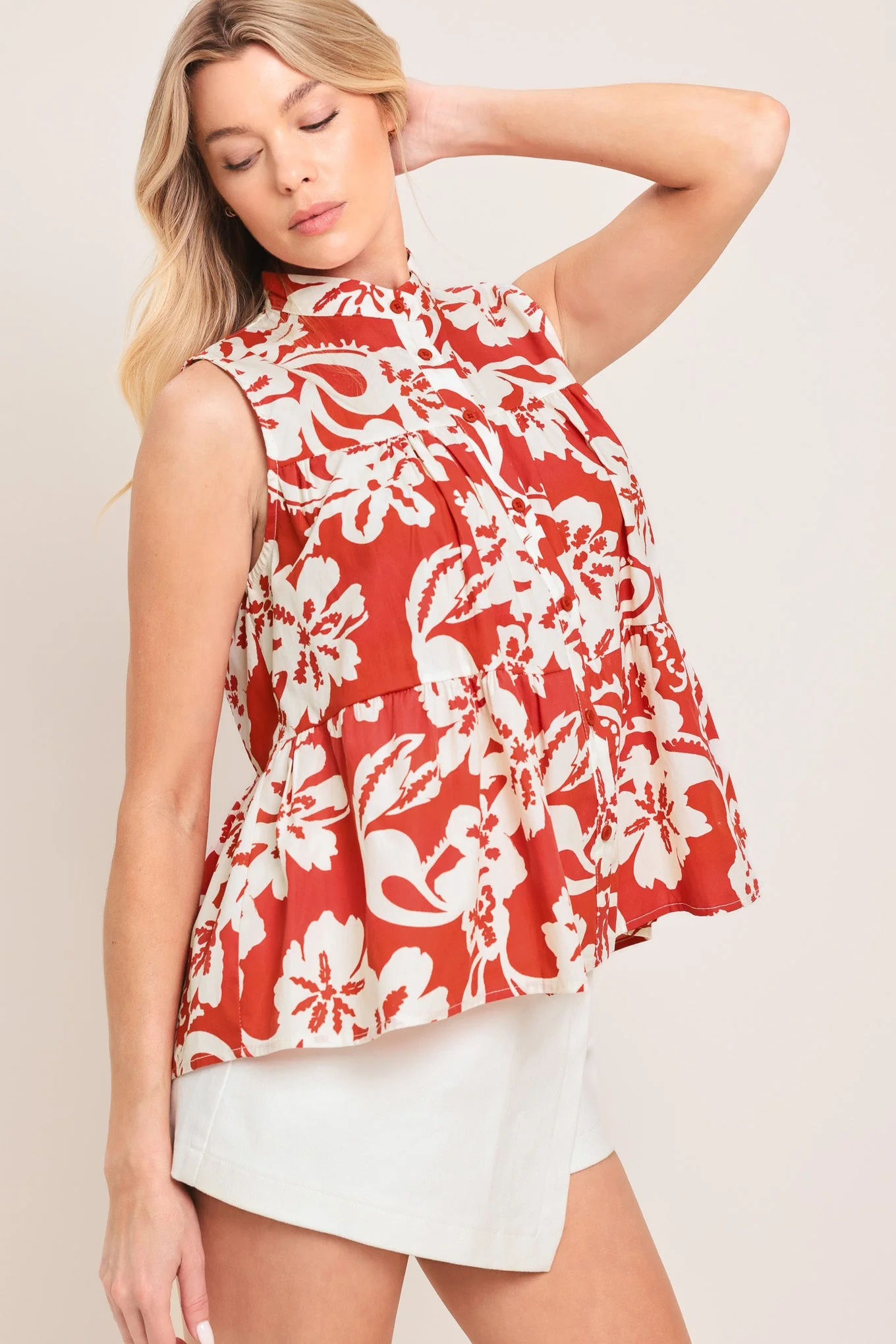 Top-Quality Sunset Bloom Woven Top Expertly Made