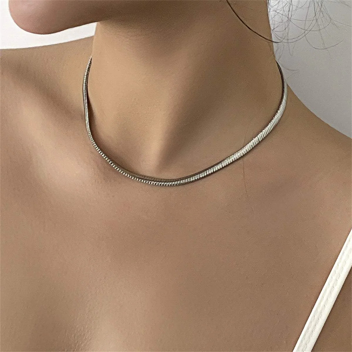 Versatile Silvertone Snake Chain Necklace First-Class