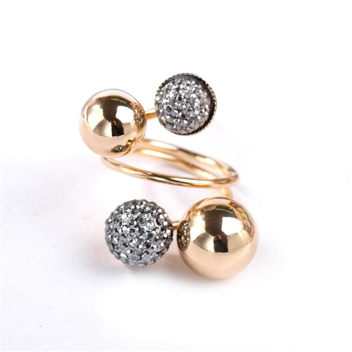 Carefully Designed Gray Goldtone Adjustable Flower Ball Ring First-Class