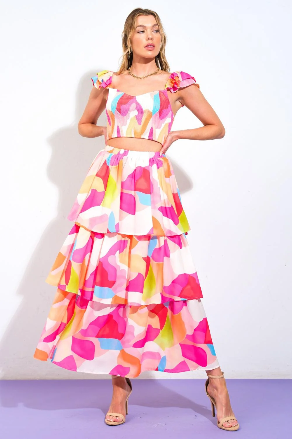 Reusable Absolute Edge Pink Woven Top and Skirt Modern