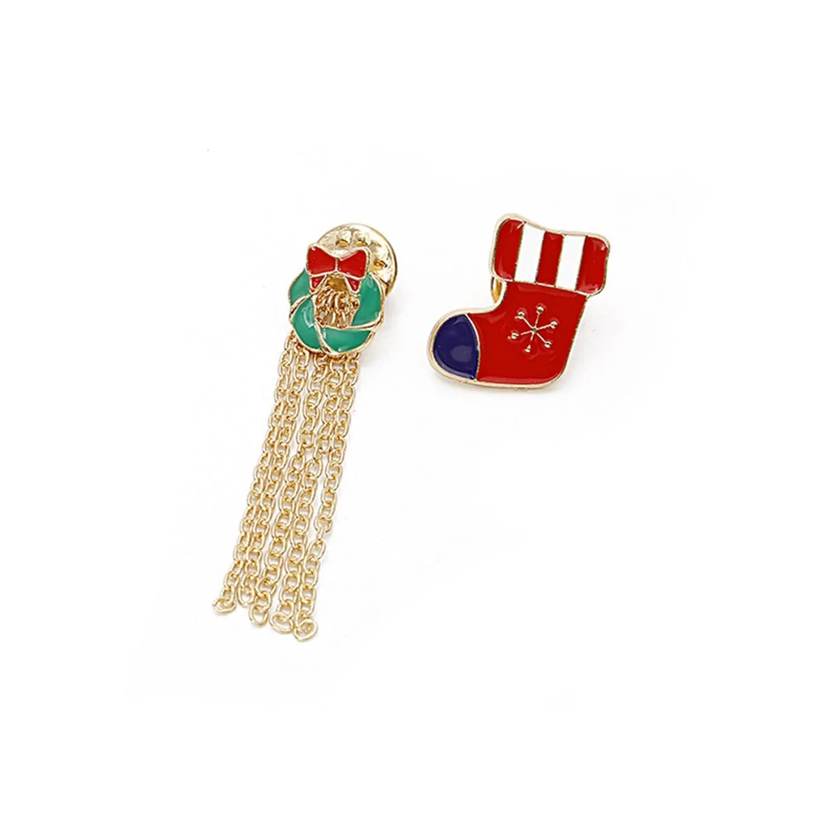 Premium Material Red Enamel Goldtone Stocking Bow Tassel Brooch Set Next-Generation