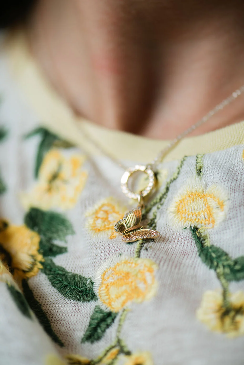 Crafted Rachel Reid Jewelry Diamond Fluted Butterfly Charm Necklace with Beaded Chain Contemporary