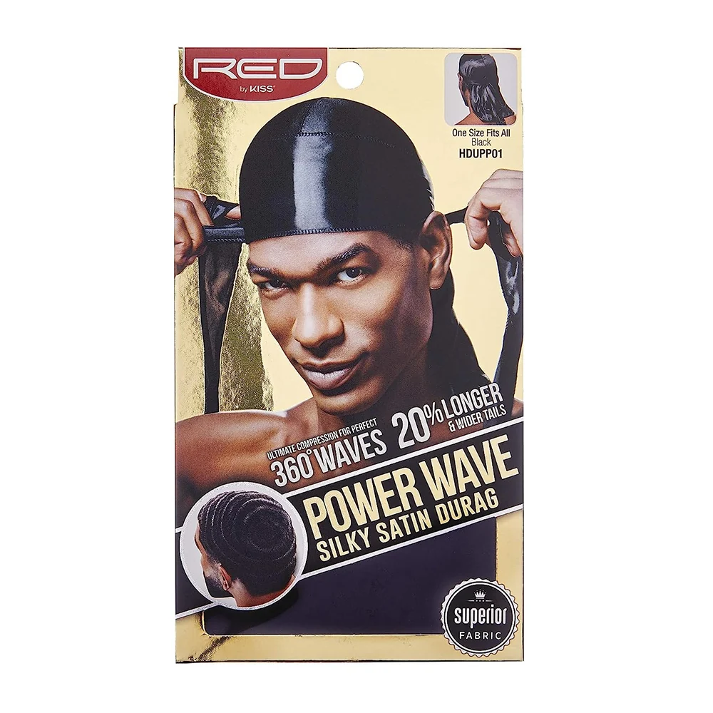 Flexible Kiss Red Power Wave Silky Satin Durag Extra Long Tails 1 Ea Smooth