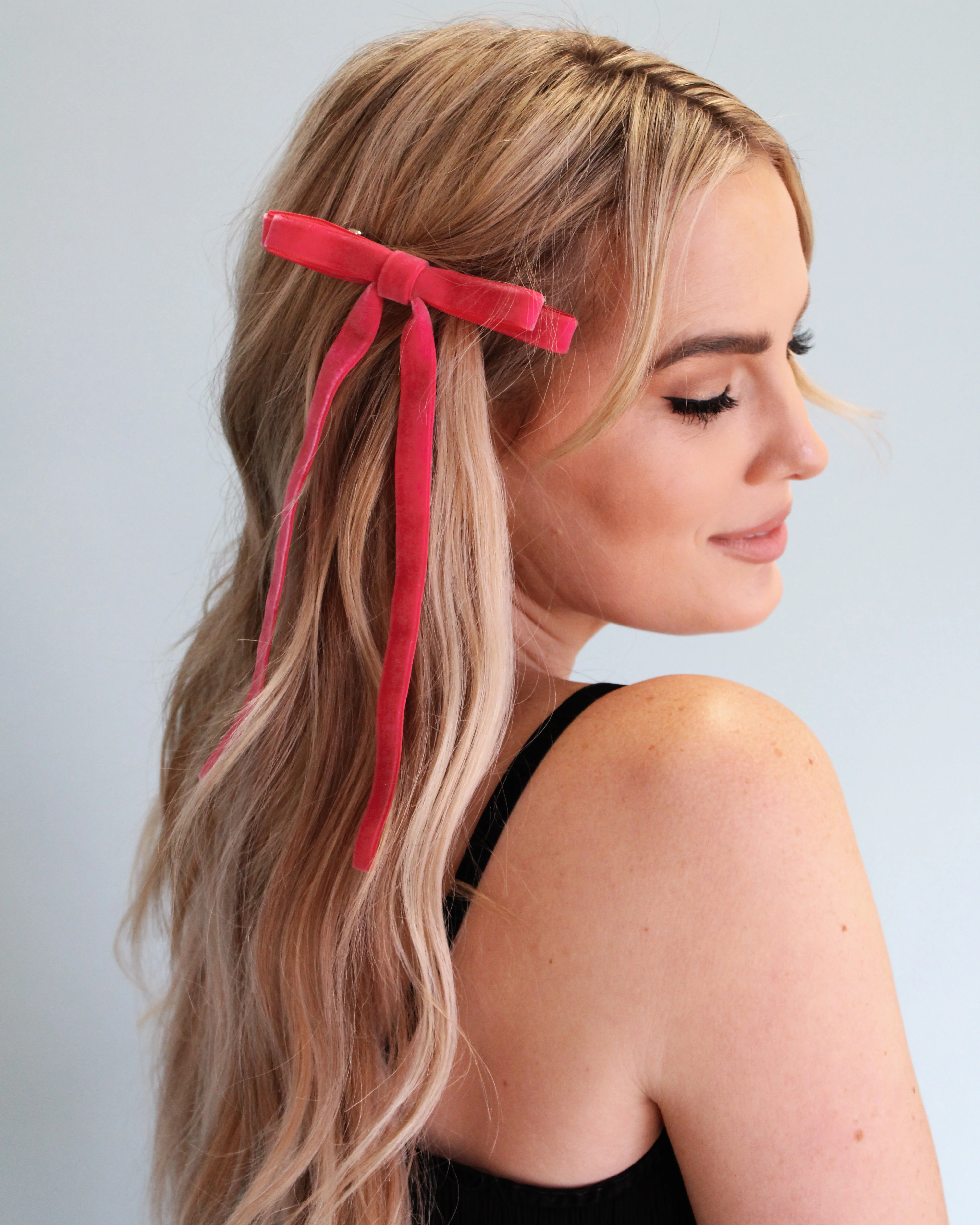 Professional Velvet Skinny Bow Barrette Natural