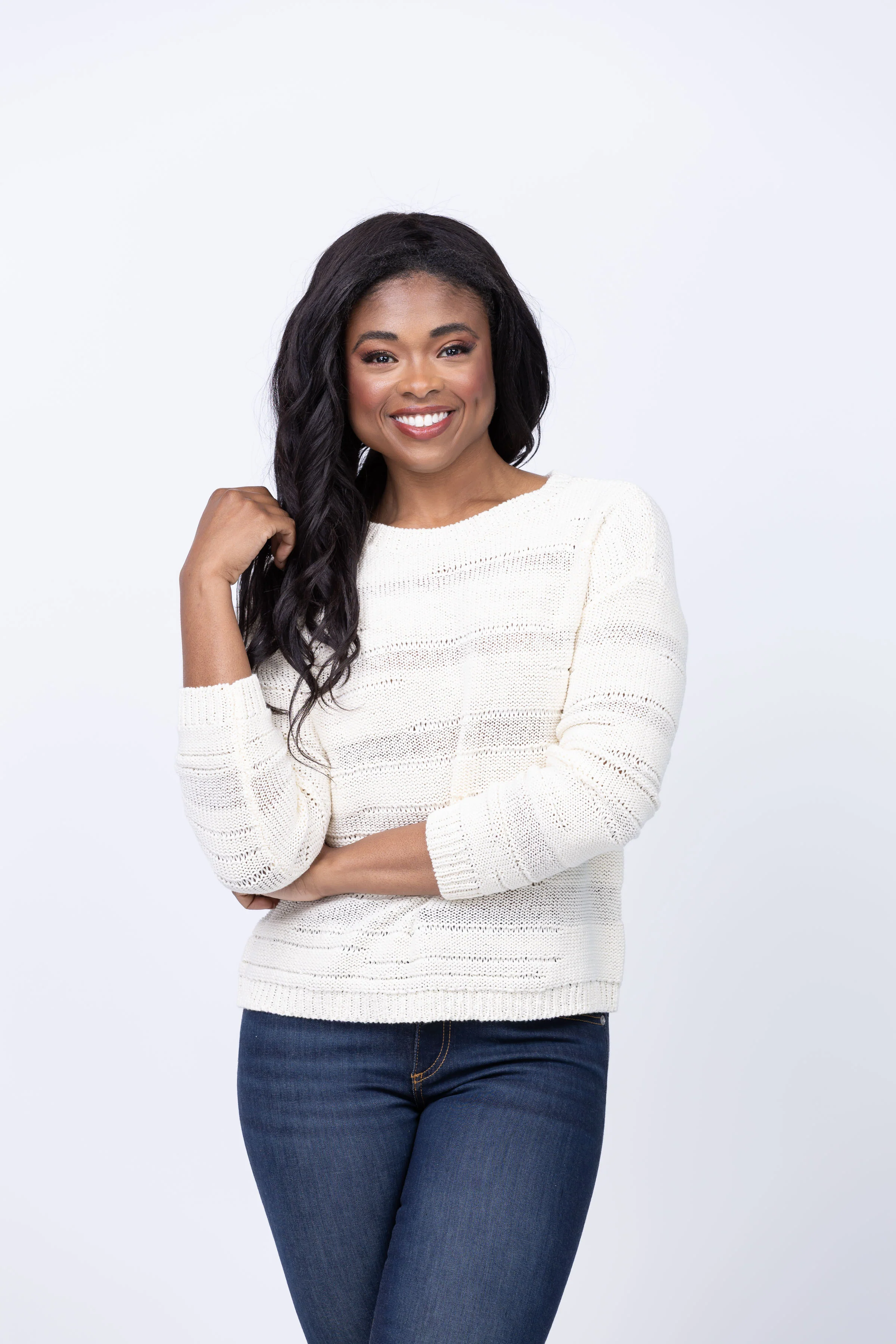 High-End Elliott Lauren Stripe Sweater in Ivory Elite