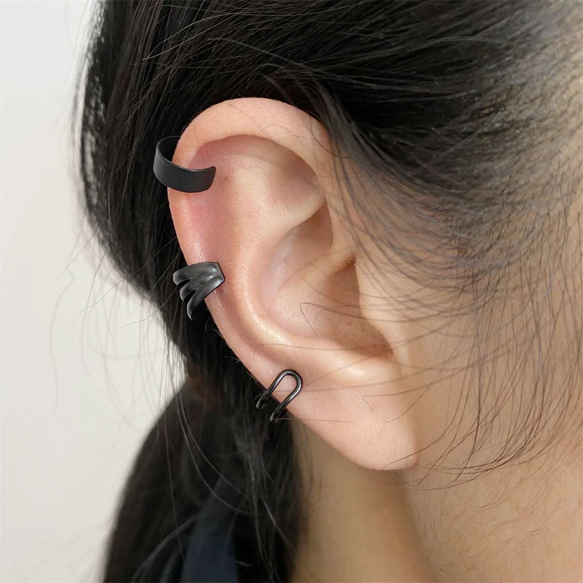 Verified Black Layered Ear Cuff Set Recyclable